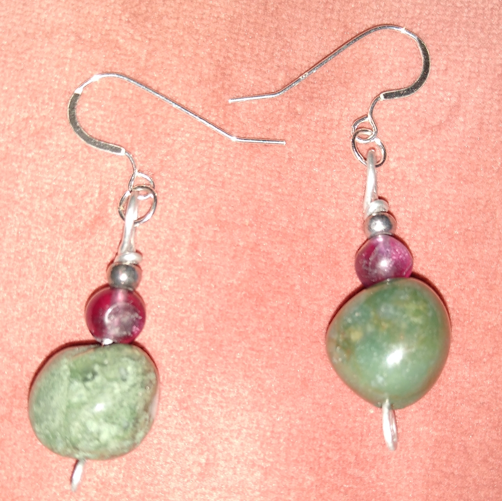Moss Agate Amethyst Gemstone Bead Handmade Earrings 925 Solid Sterling Ear Wires